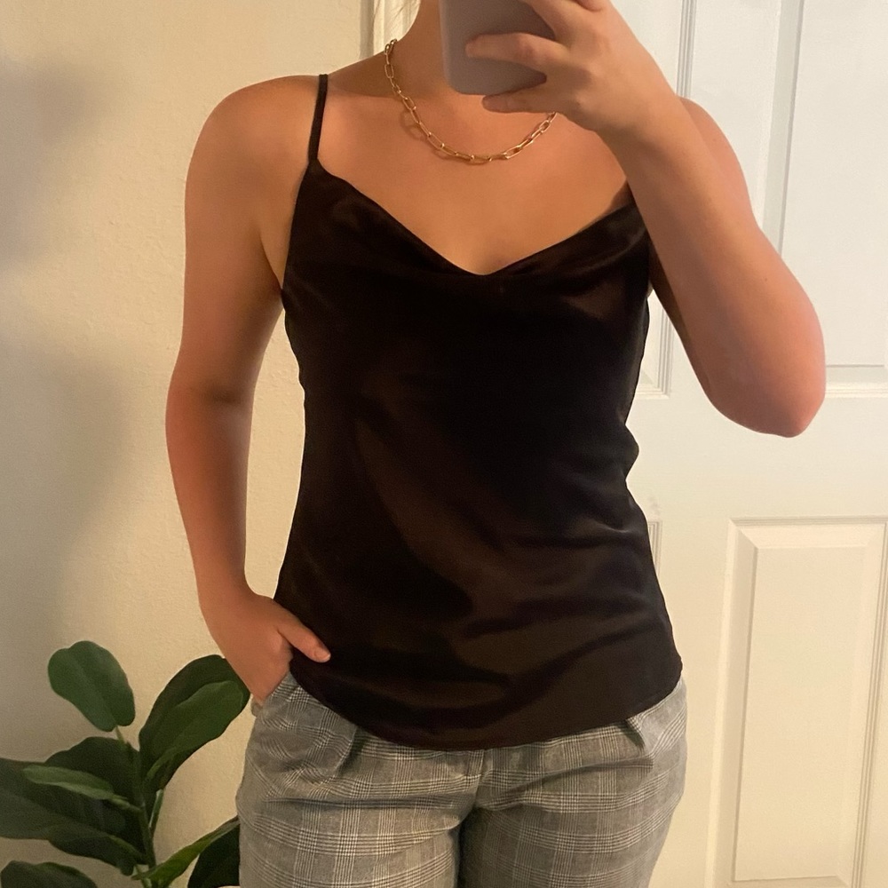 Black Silk Cowl-Neck Glam Tank, Size Small
